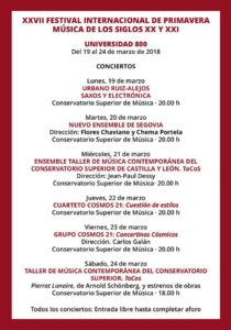 Conservatorio Superior de Música de Castilla y León COSCYL XXVII Festival Internacional de Primavera Salamanca Marzo 2018