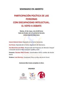 Facultad de Derecho Participación política de las personas con discapacidad intelectual. El voto a debate Universidad de Salamanca Mayo 2018.