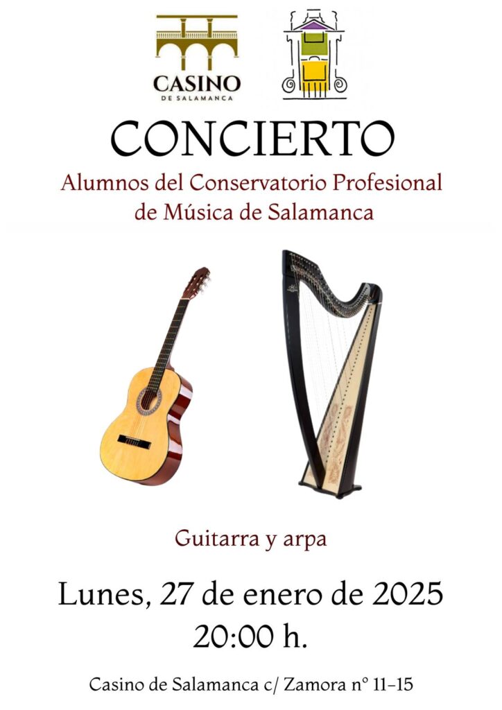 Casino de Salamanca Concierto de Guitarra y Arpa Enero 2025