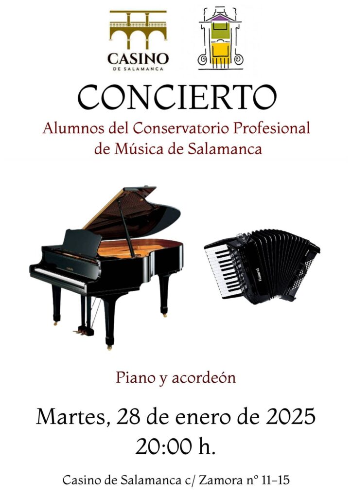 Casino de Salamanca Concierto de Piano y Acordeón Enero 2025